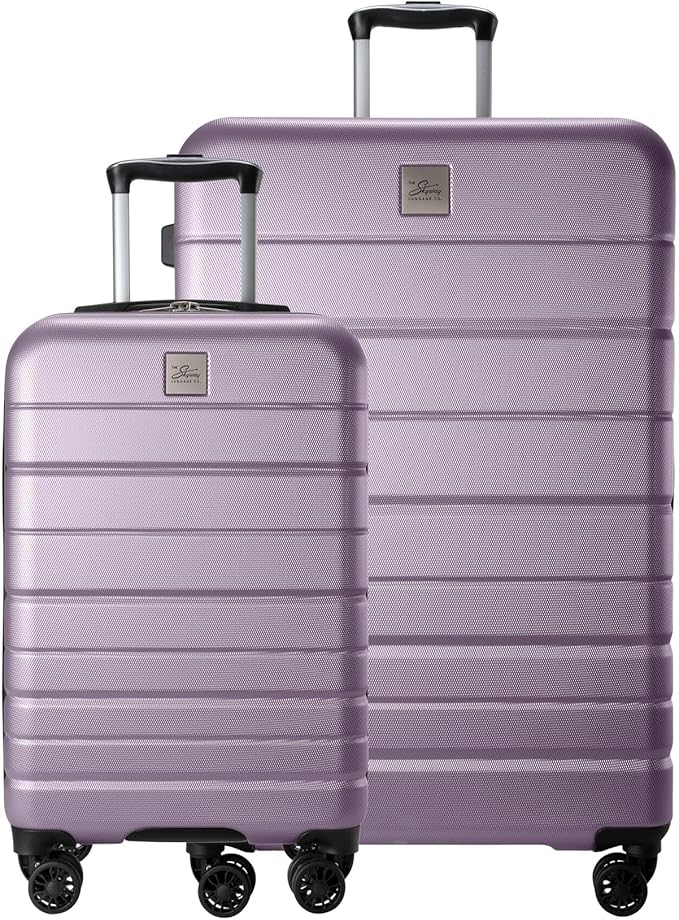 Skyway Epic 2.0 Hardside Lightweight and Durable ABS Shell Luggage, Spacious with 8-Wheel Spinners, Comfort Grip with Telescoping Handle, Men and Women, Silver Lilac, 2-Piece Set (20,28)