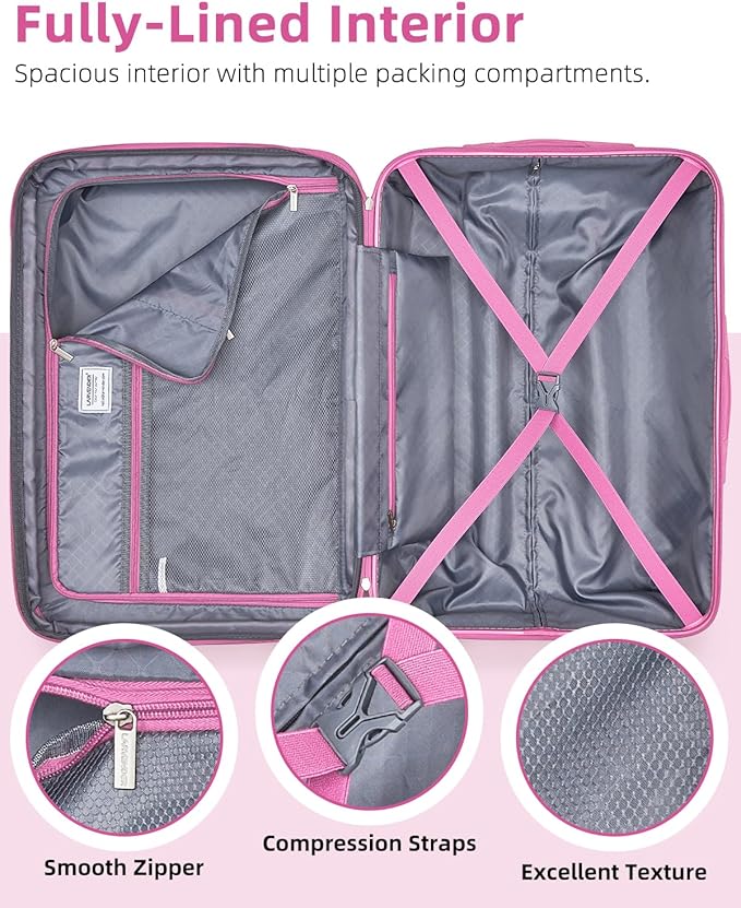LARVENDER Carry on Luggage 22x14x9 Airline Approved Hardshell Suitcase with Wheels TSA Lock, PC+ABS Lightweight Suitcase Set for Women with Travel Backpack, Glossy Berry