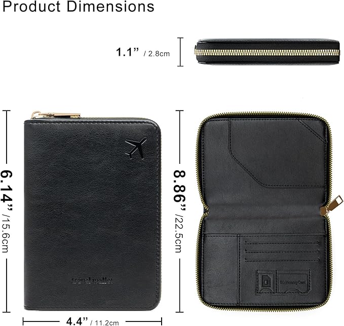 defway Passport Holder Travel Wallet - RFID Blocking Passport Holder Wallet, Full Zip Travel Card Cover with RFID Protection, Multi Slot Organizer for Cards Cash Documents Travel Essentials (Black)