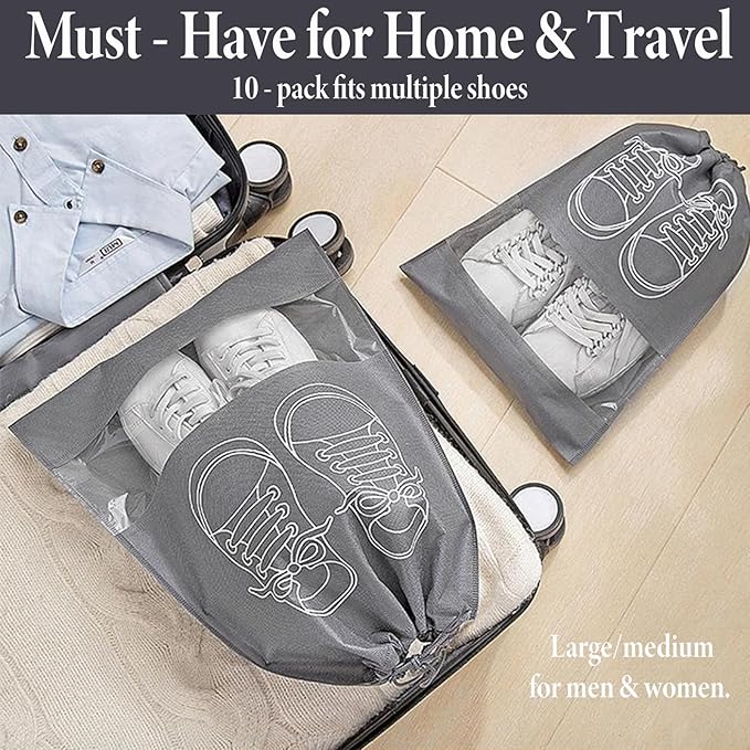 Shoe Bags for Travel, 10 Pcs Travel Shoe Bag Travel Bags Covers for Traveling Packing, Travel Shoe Bags for Storage for Packing in Suitcase (Large, Medium)