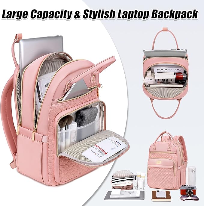 Tealari Laptop Backpack for Women,15.6 Inch Laptop Backpack for Work,Water Resistant Travel Backpack,College Bookbag with Wallet (Pink-1)