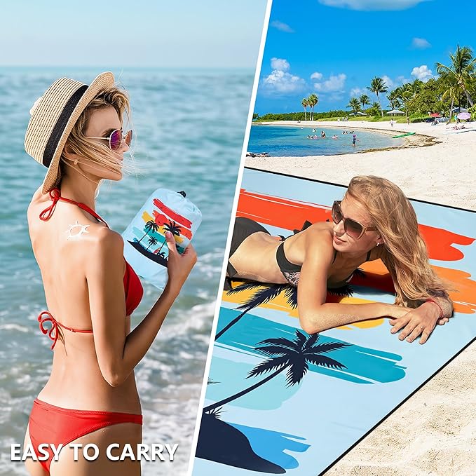 Beach Blanket Waterproof Sandproof Extra Large Beach Mat 79" X 83"/120"x108"for 1-8 Adults Quick Drying Durable Outdoor Picnic Mat for Beach Travel Camping Hiking