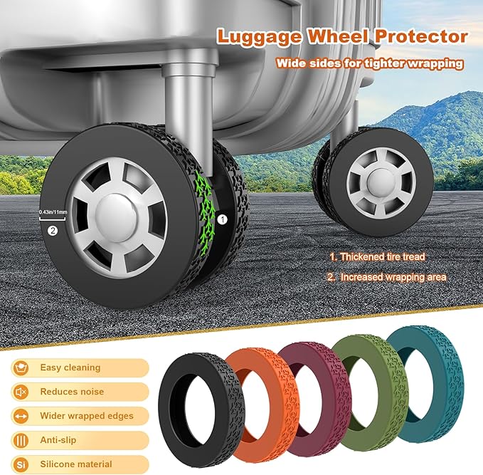 8 Pack Luggage Wheel Covers,Silicone Protective Covers for 2-2.4" Suitcases Spinner Wheel,Upgraded Wear-Resistant, Silent, Shock Absorption Luggage Accessories for Carry-On Travel(Orange)