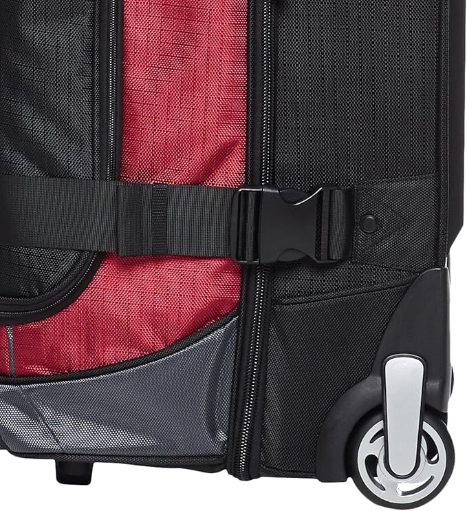 Amazon Basics Ripstop Wheeled Duffel Bag with Multi-Pocket Design, Portable, 30", Red