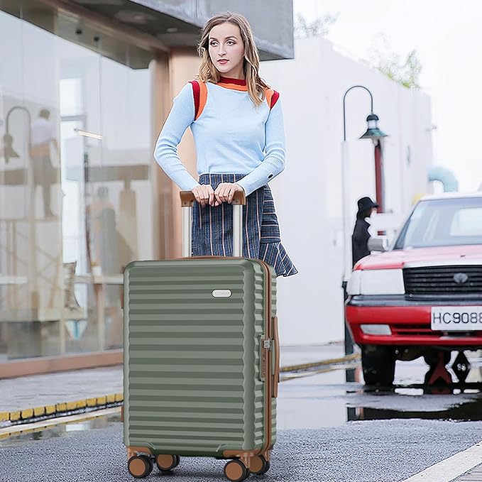 SHOWKOO Suitcase Hardside Expandable Luggage Set, Suitcase with Double Spinner Wheels TSA Lock 3 Piece Set Green (DB/TB/28in)