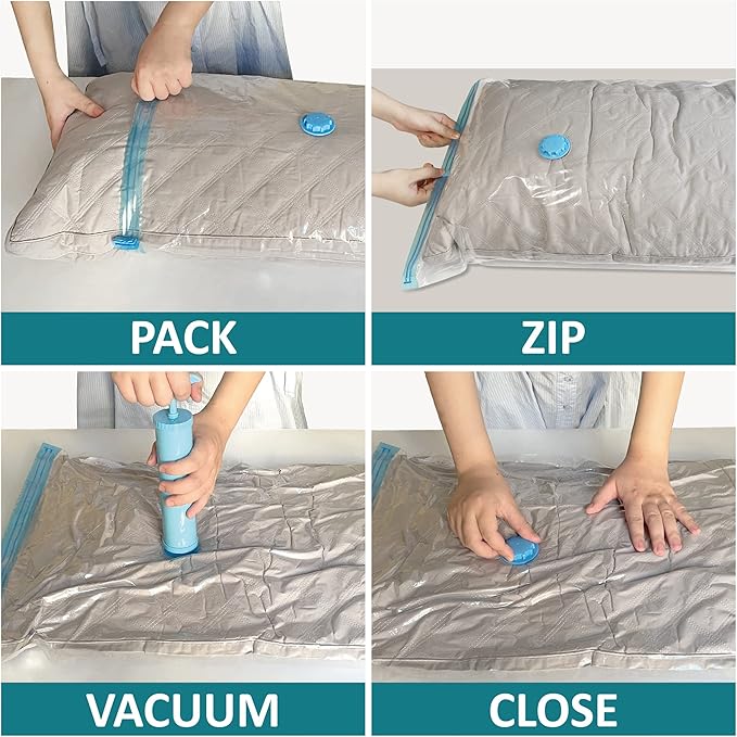 MattEasy Space Saver Vacuum Storage Bags, 6 Pack Jumbo Space Saver Bags with Pump, Storage Vacuum Sealed Bags for Clothes, Comforters, Blankets, Bedding (Jumbo)
