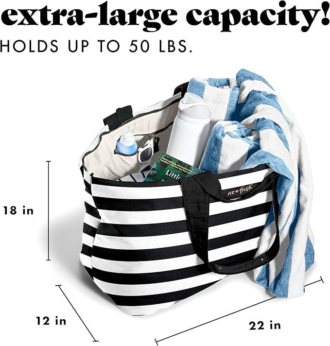 Fit & Fresh Large Beach Bag for Women - Extra Large Travel Tote With Pockets