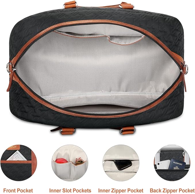 Weekender Bag for Women, Large Overnight Bag Canvas Travel Duffel Bag Carry On Tote with Shoe Compartment 21" 3Pcs Set