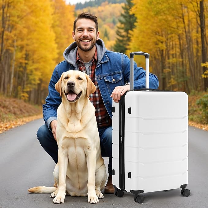 Simple Deluxe 3-Piece Luggage Sets, Suitcase with Double Spinner Wheels & TSA Lock, Hard Shell Suitcase, Expandable Rolling Lightweight Luggage, White