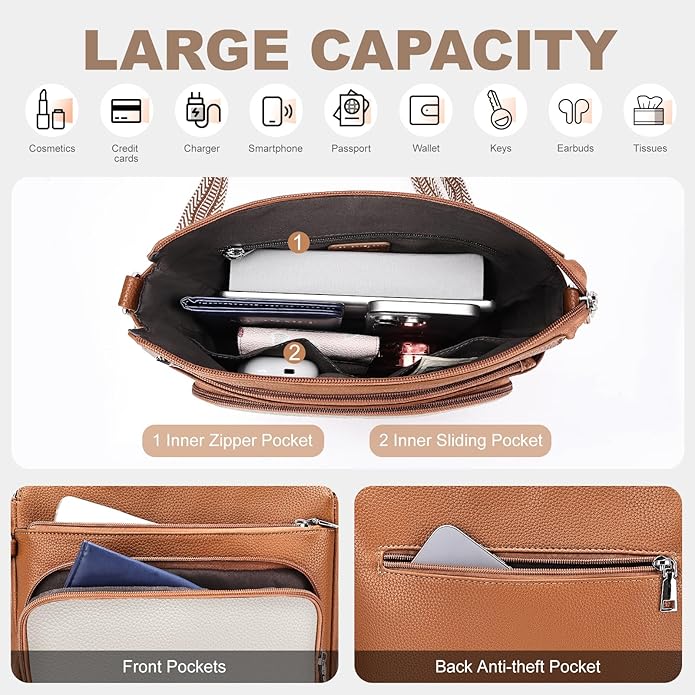 SYTRAH Anti-Theft Crossbody Purse for Women, Crossbody Shoulder Bag with Built-in Wallet & RFID Blocking for Travel Workout
