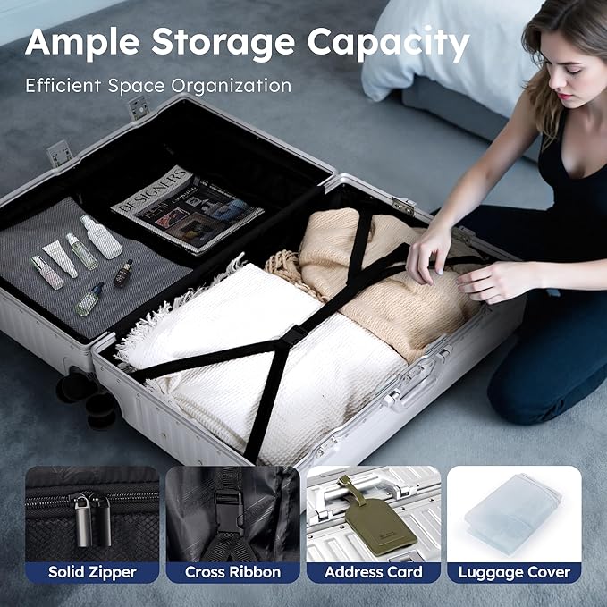 ALPHA CAMP 2 Piece Luggage Sets With Dual Layer Aluminum Frame, TSA Locks, 3-Layer PC 20" Carry-on 28" Checked Hardside Zipperless Travel Suitcase Sets, Type-C USB Charging Port