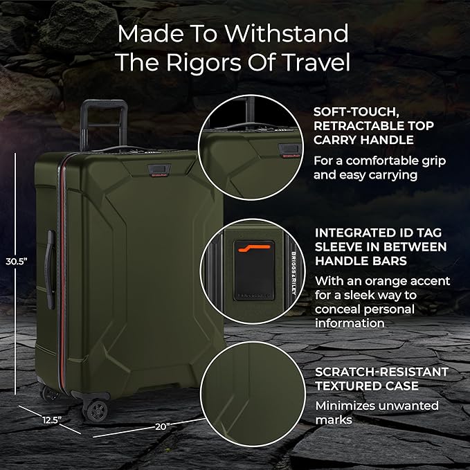 Briggs & Riley 30" Large Spinner - Checked Luggage for Travel, Suitcases with Wheels, Hardside Rolling Bag for Men & Women, Self-Repairing Zipper - Torq Collection, Hunter Green