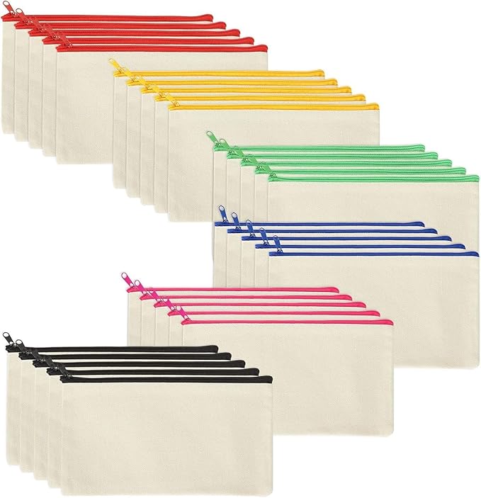 Cruleen 40 PCs Blank Canvas Zipper Pouch Bulk, Makeup Bags Bulk Pencil Pouch with Zipper–Multi-Purpose DIY Crafts Toiletry Canvas Bags Case for Sublimation, Embroidery, Stationery & Cosmetic Storage