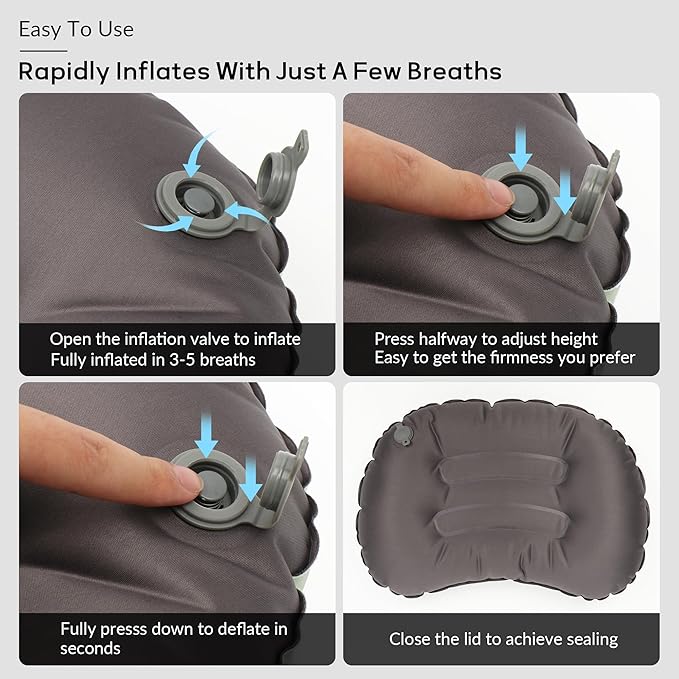 Ultralight Inflatable Camping Travel Pillow, Compact Portable Backpacking Pillow, Ergonomic Blow Up Camp Pillows for Beach, Camping, Hiking, Backpacking & Airplane Travel