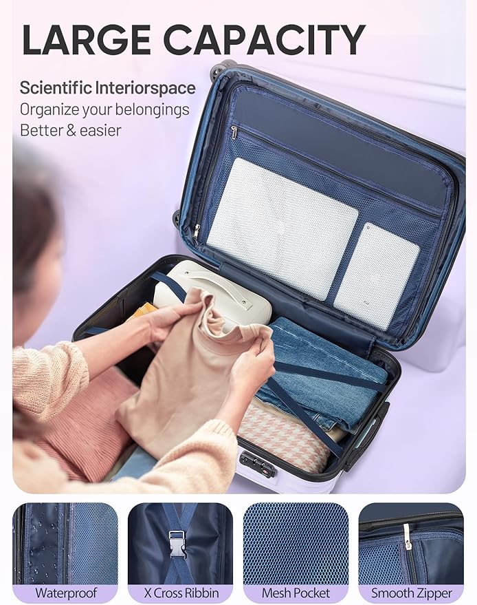 Carry on Luggage - Airline Approved Suitcases with Spinner Wheels, Built-In TSA Lock，Hard Shell Expandable Suitcases