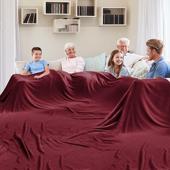 Big Oversized Extra Large Blanket, Huge Fleece 10'x10' Blanket, California King Warm Companion for Whole Family, Bed, Sofa, Couch, Travel, Camping 120x120 Wine