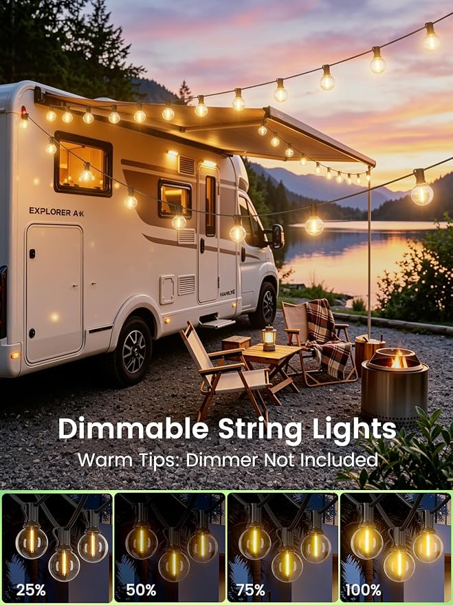 LACHON Outdoor String Lights Waterproof 100 FT with 50 G40 IP65 Bulbs | Dimmable,Connectable,Shatterproof,2700K Warm White,Perfect For Any Outdoor Space,Patio,Backyard,Cafe,Bistro,Porch,Market