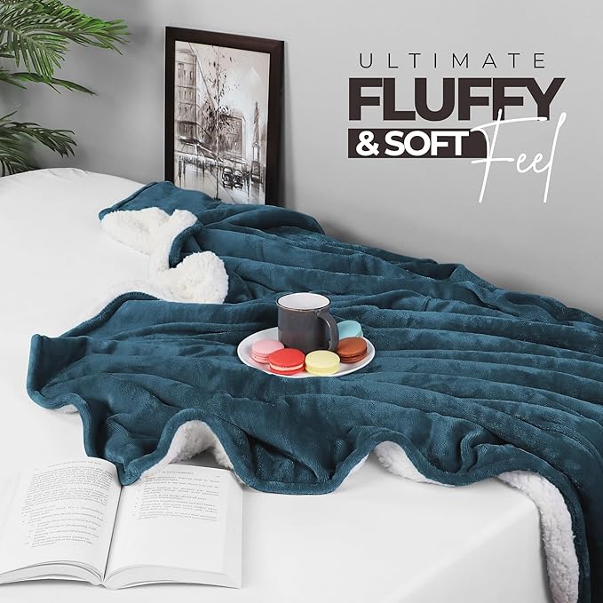 Utopia Bedding Sherpa Blanket King Size (Stone Blue, 90x102 Inches) - Soft Lightweight Plush Fleece Reversible Blanket for Bed, Sofa, Couch, Camping and Travel
