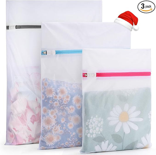 3 Pack 3 Size Mesh Laundry Bags Set for Delicates with AUTO-Lock Zipper, Lingerie Bags for Washing Delicates, Laundry Bags Mesh Wash Bags, Delicates Laundry Bag for Jeans,Blouse,Stocking,Bra