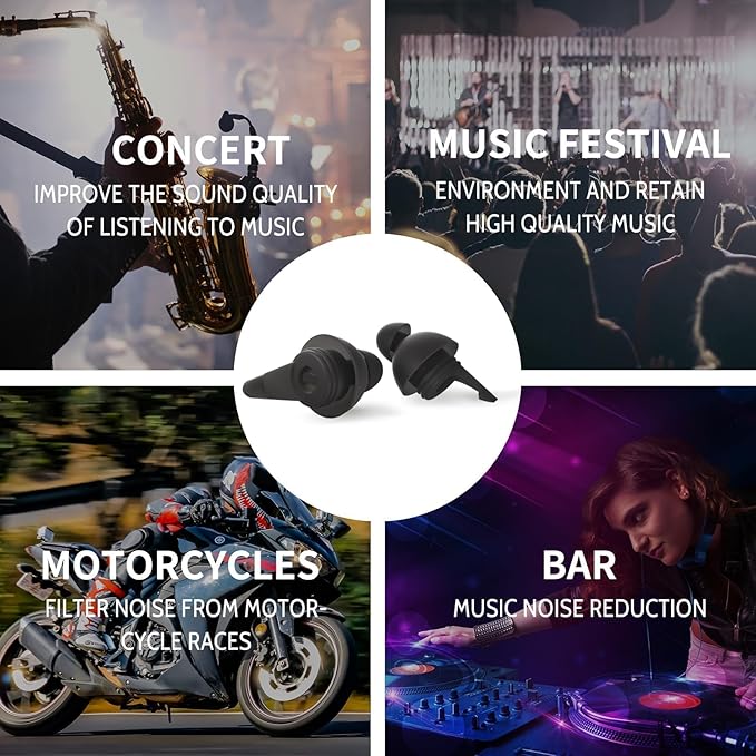 LYSIAN High-Fidelity Concert Ear Plugs for Drummers, Festivals, Party & Raves, Ergonomic Snug Fit Reusable Musician Earplugs, 2 Pairs Black -23dB Noise Reduction