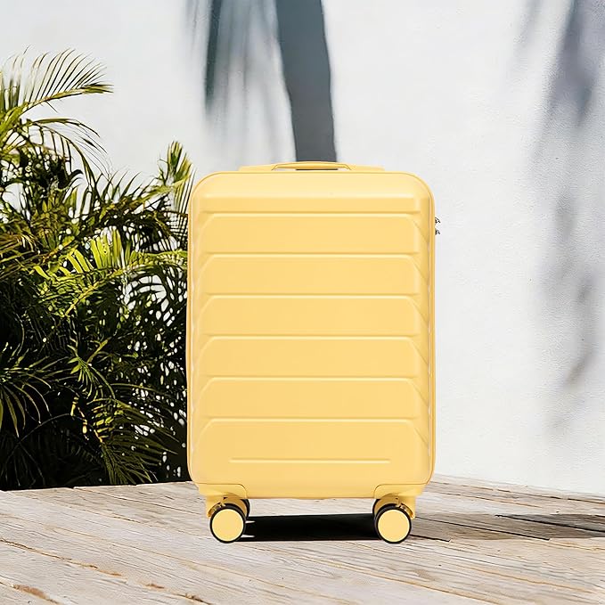 28 Inch Checked-Large Luggage, Lightweight ABS Hard Shell Suitcase with Spinner Wheels, Expandable Travel Luggage with Combination Lock & Side Hooks for Men Women (Yellow, 20)