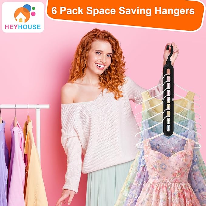 Closet Organizers and Storage,College Dorm Room Essentials,Pack of 6 Multifunctional Organizer Magic Space Saving Hangers with 9 Holes Storage Organization for Wardrobe Closet