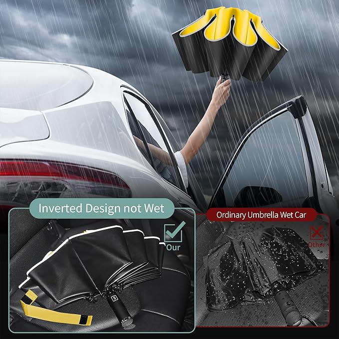 Seniny Inverted Travel Umbrella, Automatic Umbrellas for Rain, Windproof Compact Umbrella with Reflective Stripe, Folding UV Umbrella Sun Umbrella, Portable Large Umbrella for Backpack, Lightweight