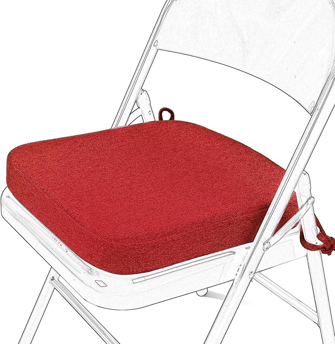 SINOSSO Memory Foam Chair Cushion for Folding Chair 1 Pcs, Thickened 2" Square Kitchen Chair Pad with Ties, Indoor Non-Slip Dining Chair Seat Cushion (1 Pcs, Red)