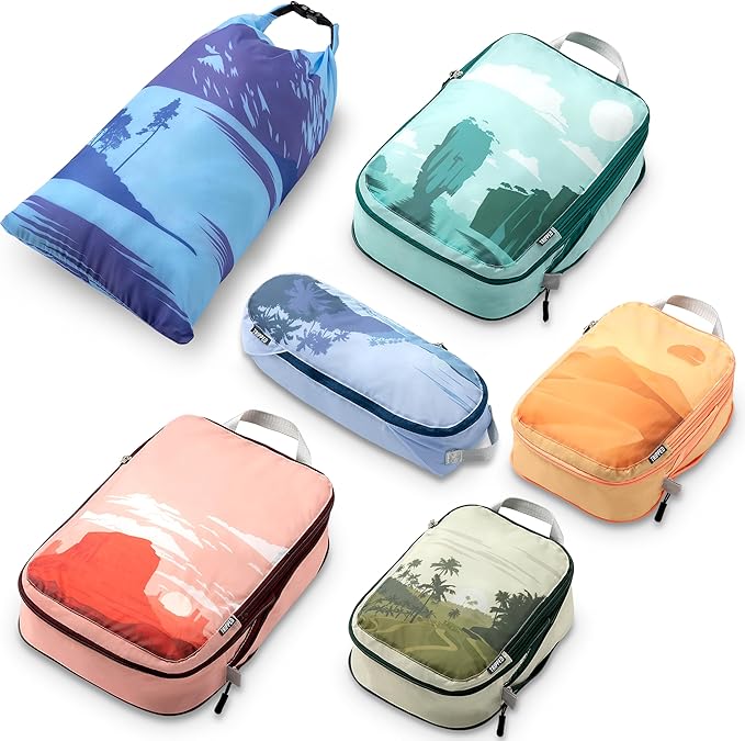 Compression Packing Cubes 6 Piece Set for Carryon Suitcases- Lightweight, Durable Clothes Organizer (Getaways)