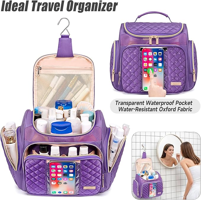 Large Toiletry Bag for Women Men,Bathroom Bag,Water Resistant Shower Bag,Makeup Bag,Portable Shower Caddy for College Dorm,Hanging Travel Toiletry Bag with Transparent Waterproof Phone Pocket