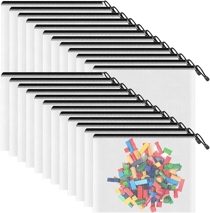 Smarpau A5 Mesh Zipper Pouch, 24 Pack 9.5" x 7.1" Plastic Zipper Pouches for Organizing, Multipurpose Waterproof Zip Bags for Travel Office Home Storage, Black