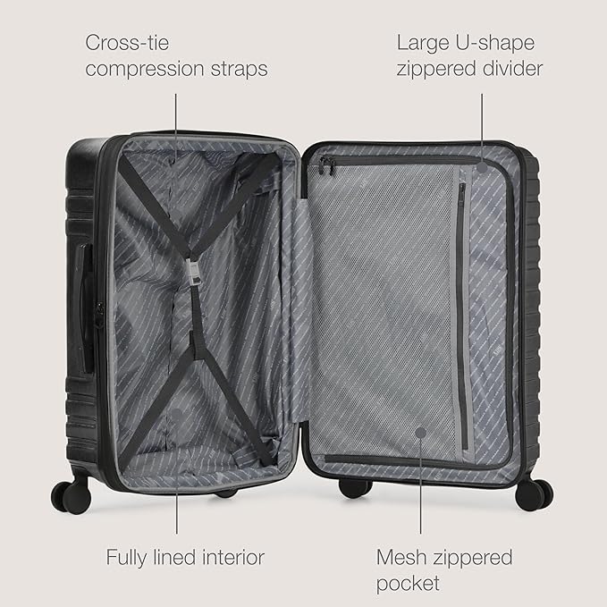 U.S. Traveler Boren Expandable Hardside Rugged Travel Luggage with 8 Spinner Wheels, Black, 2-Piece Set