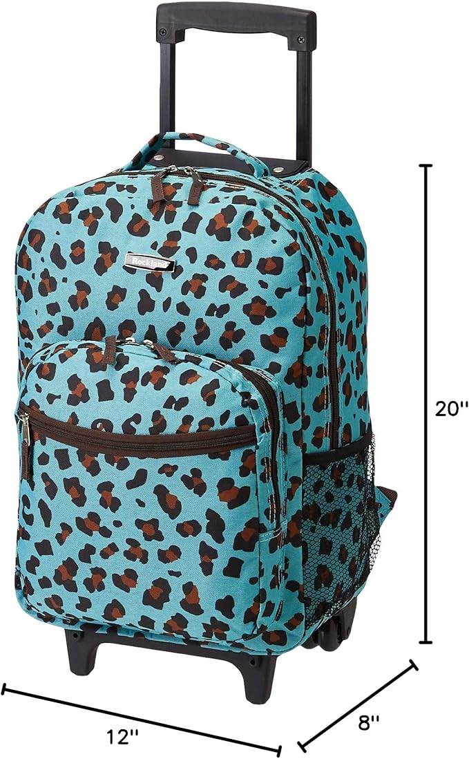 Rockland Double Handle Rolling Backpack, Blue Leopard, 17"