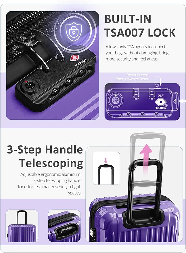 27 inch Luggage - Airline Approved Suitcases with Spinner Wheels, Built-In TSA Lock，Hard Shell Expandable Suitcases