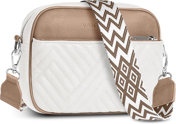 Vantamo Premium Quilted Crossbody Bags for Women with Anti-Pickpocket Clip, Vegan Leather Handbags, Travel Purses for Women