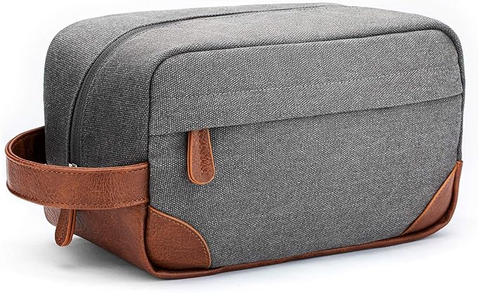 Vorspack Travel Toiletry Bag - Hanging Toiletry Bag for Men Water Resistant Canvas Shaving Bag with Large Capacity for Travel - Light Grey