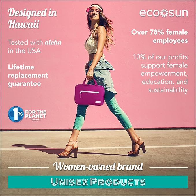 Eco Sun Hanging Travel Toiletry Bag — Designed in Hawaii — Water-resistant Travel Organizer for Bathroom Accessories (Magenta)