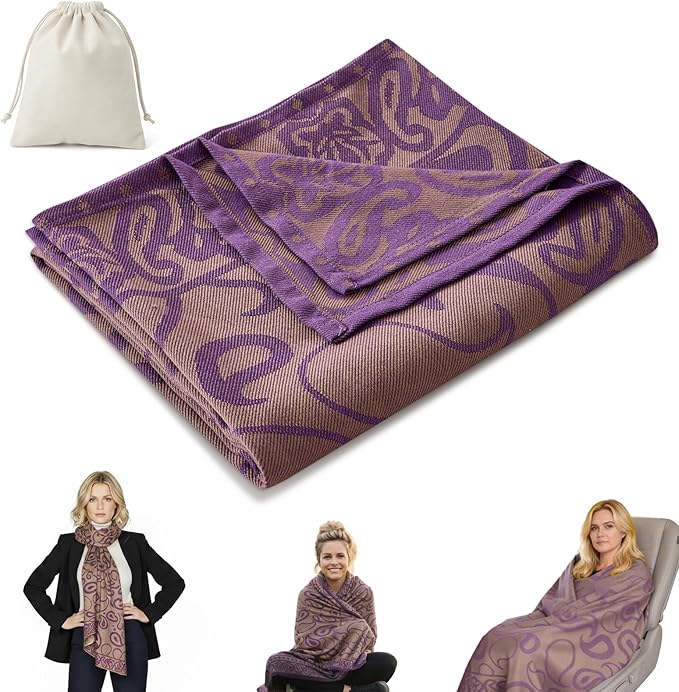 Travel Blanket Airplane - Ultra Soft & Lightweight Knit Design Compact Airplane Blanket,53x72 Inch,Stylish Travel Shawl Wraps for Flights,Office,Home Use,Travel Essentials & Gifts