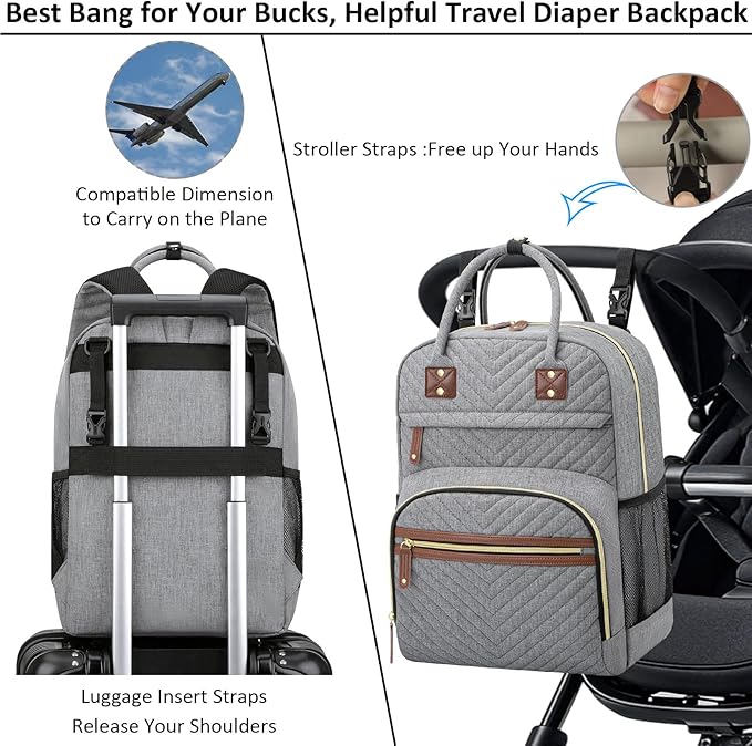 Tenot Diaper Bag Backpack Tote with Insulated Pockets for Men Baby Boys Girls Newborn Unisex Tactical Large Capacity, Multifunctional Waterproof Grey
