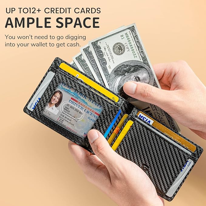GSOIAX Slim Wallet for Men Rfid Blocking Leather Bifold Front Pocket Carbon Fiber Credit Card Holder Novelty Wallets With Gift Box (Carbon)