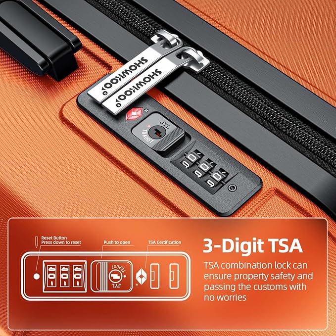 SHOWKOO Luggage Sets Expandable 100% PC Durable Suitcase Sets Double Wheels TSA Lock 4 Piece Luggage Set Orange