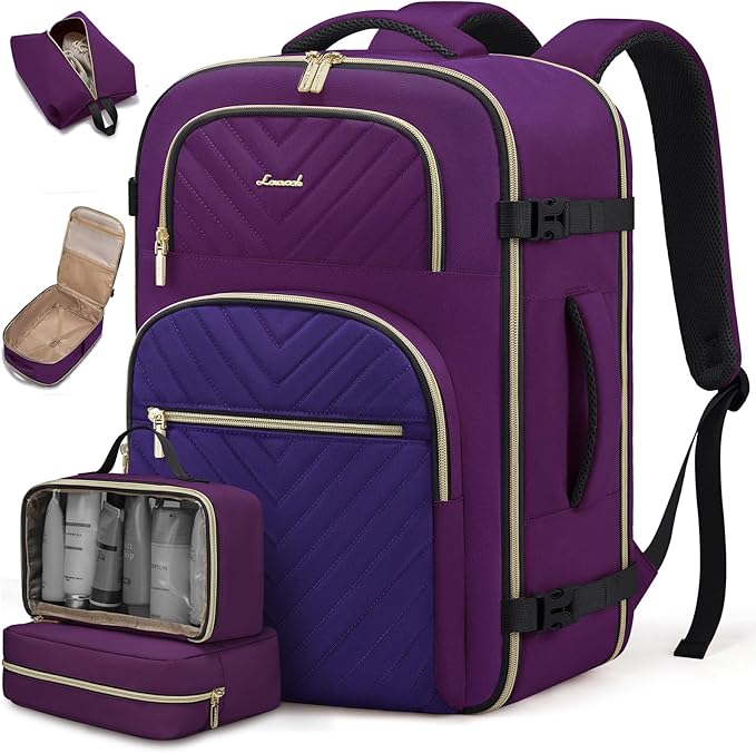 LOVEVOOK Travel Backpack Carry on Flight Approved 40L,Waterproof TSA Travel Essentials Personal Item Backpack for Women Men,Large Carry on Luggage Suitcase Travel Bag for Airplane with 3 Packing Cubes