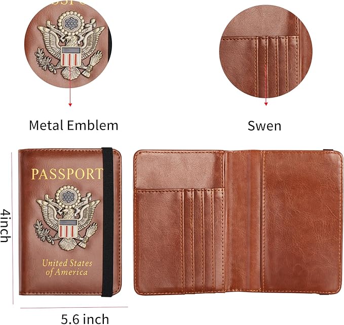 Passport Holder Cover and Card Case Slot Combo RFID Blocking Leather Travel Passport Wallet for Men and Women US Passport Protector Document Organizer,Brown