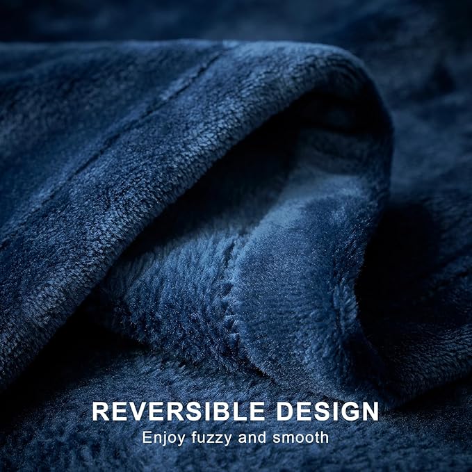 Hansleep Fleece King Size Blanket for Bed Navy, Super Soft Flannel Fuzzy King Size Plush Cozy Blanket for All Seasons, Navy, King 90x108 Inches