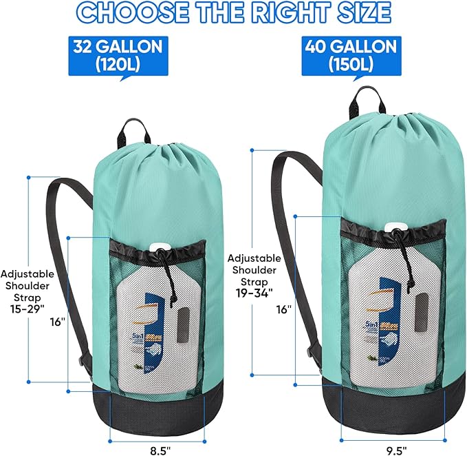 BALEINE 150L Laundry Bag Backpack, 900D Oxford Fabric Large Travel Laundry Bags with Shoulder Straps and 2 Mesh Pockets for College Dorm, Apartment, Laundromat (Sky Blue, 150L)