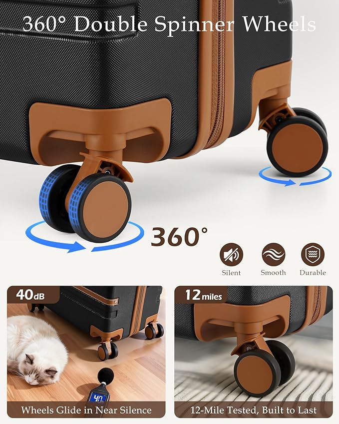 LONG VACATION Carry On Luggage Set 3 Piece, 20 Inch ABS+PC Hardshell Carry on Suitcase with Spinner Wheels TSA Lock & YKK Zipper