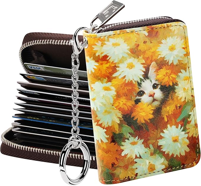 FurArt Zipper Wallet Women, RFID Blocking Credit Card Wallet, Business Card Holder, Compact Size KeyChain Wallet
