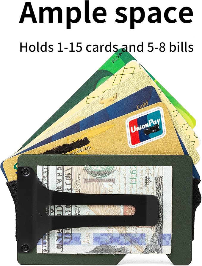 Carbon Fiber Minimalist Wallet for Men Credit Card Holder Money Clip & Cash Strap Slim RFID Mens Wallets(Matte Green)