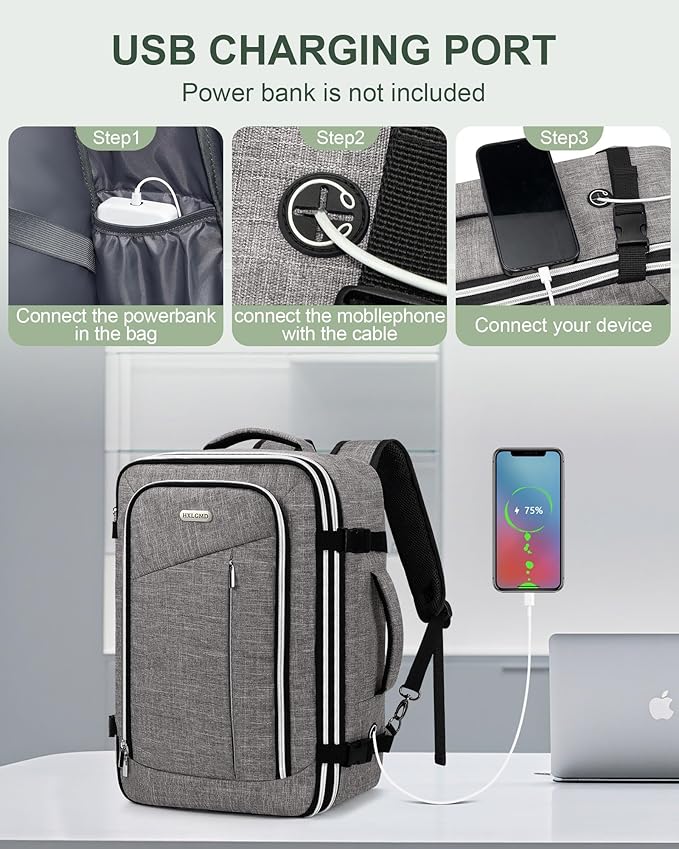 Travel Carry On 17.5" Laptop Expandable Backpack for Men Women, Personal Item Bag Waterproof Airline Approved with USB Charging Hole 3 Packing Cubes, Large Weekender Daypack Business Luggage Suitcase