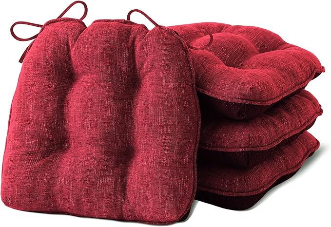 Chair Cushions for Dining Chairs Set of 4, Red Kitchen Chair Cushions, Chair Pads with Ties and Non Slip Backing, Christmas Room Decor, Tufted Memory Foam Seat Cushion 4 Pack, 15.5"x15.5"x4"